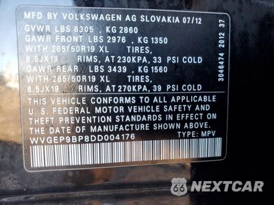 Zdjęcie 13 z 13 samochodu: 2013 VOLKSWAGEN TOUAREG V6 TDI VIN:WVGEP9BP8DD004176 - miniatura