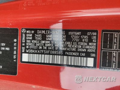 Zdjęcie 12 z 12 samochodu: 1999 MERCEDES-BENZ SLK 230 KOMPRESSOR VIN:WDBKK47F5XF088585 - miniatura