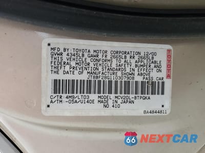 Zdjęcie 12 z 12 samochodu: 2001 LEXUS ES 300 VIN:JT8BF28G110307908 - miniatura