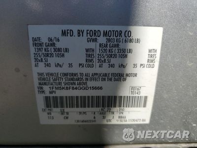 Zdjęcie 13 z 15 samochodu: 2016 FORD EXPLORER LIMITED VIN:1FM5K8F84GGD15666 - miniatura
