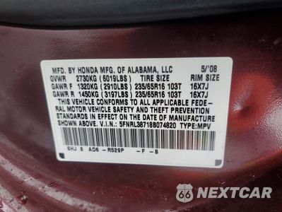 Zdjęcie 13 z 13 samochodu: 2008 HONDA ODYSSEY EXL VIN:5FNRL38718B074820 - miniatura