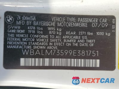 Zdjęcie 13 z 13 samochodu: 2009 BMW Z4 SDRIVE35I VIN:WBALM73599E381751 - miniatura
