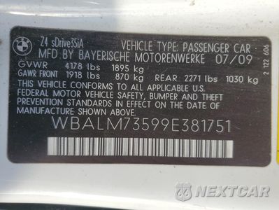 Zdjęcie 13 z 13 samochodu: 2009 BMW Z4 SDRIVE35I VIN:WBALM73599E381751 - miniatura