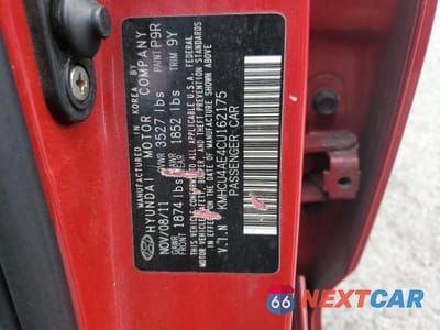 Zdjęcie 13 z 13 samochodu: 2012 HYUNDAI ACCENT GLS VIN:KMHCU4AE4CU162175 - miniatura