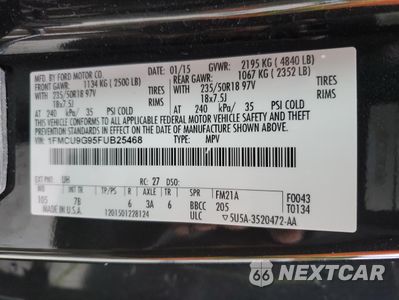 Zdjęcie 14 z 14 samochodu: 2015 FORD ESCAPE SE VIN:1FMCU9G95FUB25468 - miniatura