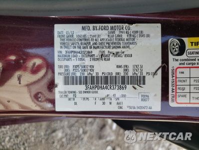 Zdjęcie 12 z 12 samochodu: 2012 FORD FUSION SE VIN:3FAHP0HA4CR373869 - miniatura