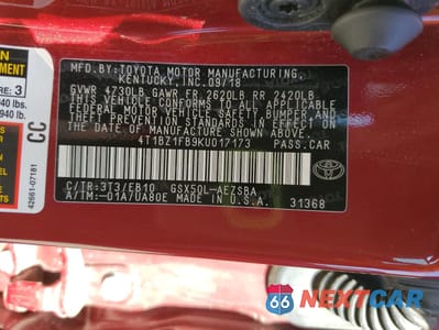 Zdjęcie 12 z 15 samochodu: 2019 TOYOTA AVALON XLE VIN:4T1BZ1FB9KU017173 - miniatura