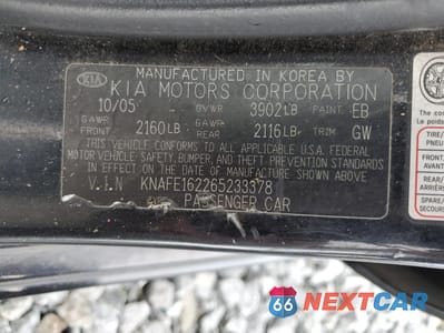 Zdjęcie 12 z 12 samochodu: 2006 KIA SPECTRA5 VIN:KNAFE162265233378 - miniatura