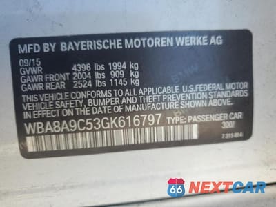 Zdjęcie 12 z 12 samochodu: 2016 BMW 320 I VIN:WBA8A9C53GK616797 - miniatura