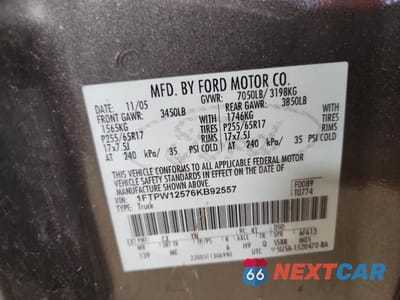 Zdjęcie 12 z 12 samochodu: 2006 FORD F150 SUPERCREW VIN:1FTPW12576KB92557 - miniatura