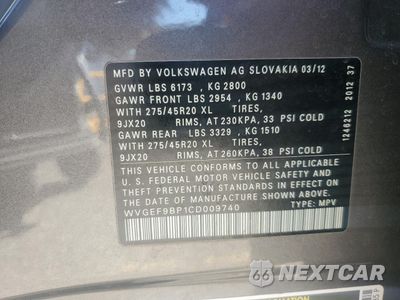 Zdjęcie 13 z 15 samochodu: 2012 VOLKSWAGEN TOUAREG V6 VIN:WVGEF9BP1CD009740 - miniatura