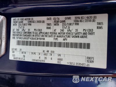Zdjęcie 13 z 15 samochodu: 2016 FORD ESCAPE SE VIN:1FMCU0G71GUC91918 - miniatura