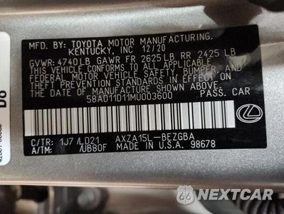 Zdjęcie 12 z 12 samochodu: 2021 LEXUS ES 250 BASE VIN:58AD11D11MU003600 - miniatura