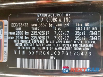 Zdjęcie 12 z 12 samochodu: 2023 KIA SORENTO LX VIN:5XYRG4LCXPG175473 - miniatura