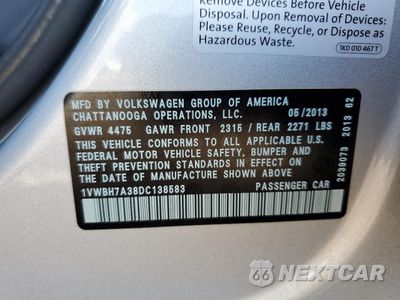 Zdjęcie 12 z 12 samochodu: 2013 VOLKSWAGEN PASSAT SE VIN:1VWBH7A38DC138583 - miniatura