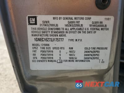 Zdjęcie 13 z 14 samochodu: 2002 CHEVROLET SUBURBAN C1500 VIN:1GNEC16Z72J175777 - miniatura