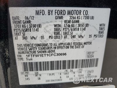 Zdjęcie 12 z 12 samochodu: 2012 FORD F150 SUPERCREW VIN:1FTFW1ET1CFC30696 - miniatura