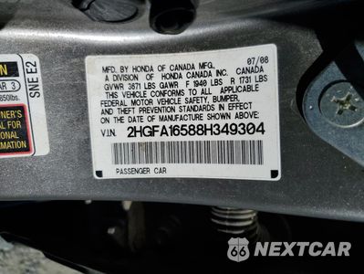 Zdjęcie 12 z 12 samochodu: 2008 HONDA CIVIC LX VIN:2HGFA16588H349304 - miniatura