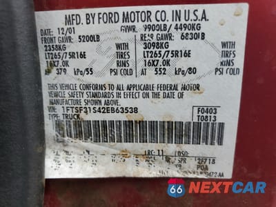 Zdjęcie 12 z 12 samochodu: 2002 FORD F350 SRW SUPER DUTY VIN:1FTSF31S42EB63538 - miniatura