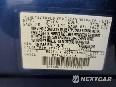 Zdjęcie 12 z 14 samochodu: 2008 NISSAN SENTRA VIN:3N1AB61E78L759578 - miniatura