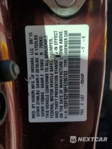 Zdjęcie 12 z 12 samochodu: 2015 HONDA CIVIC LX VIN:19XFB2F58FE290703 - miniatura