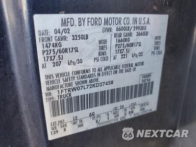 Zdjęcie 13 z 15 samochodu: 2002 FORD F150 SUPERCREW VIN:1FTRW07L72KD27458 - miniatura