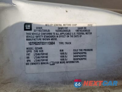 Zdjęcie 13 z 13 samochodu: 2003 GMC SAVANA G2500 VIN:1GTFG25T031113904 - miniatura