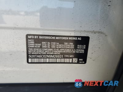 Zdjęcie 13 z 13 samochodu: 2022 BMW X5 XDRIVE45E VIN:5UXTA6C02N9M26931 - miniatura