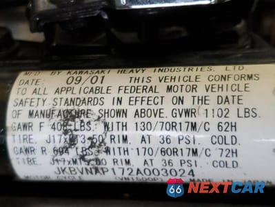 Zdjęcie 8 z 8 samochodu: 2002 KAWASAKI VN1500 P1 VIN:JKBVNAP172A003024 - miniatura