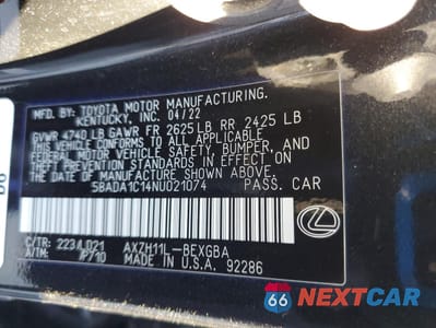 Zdjęcie 12 z 15 samochodu: 2022 LEXUS ES 300H BASE VIN:58ADA1C14NU021074 - miniatura