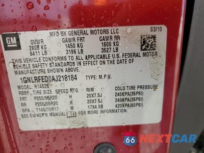 Zdjęcie 14 z 14 samochodu: 2010 CHEVROLET TRAVERSE LT VIN:1GNLRFED0AJ218184 - miniatura