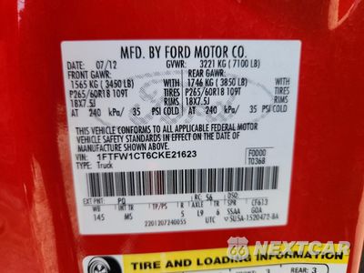 Zdjęcie 12 z 14 samochodu: 2012 FORD F150 SUPERCREW VIN:1FTFW1CT6CKE21623 - miniatura