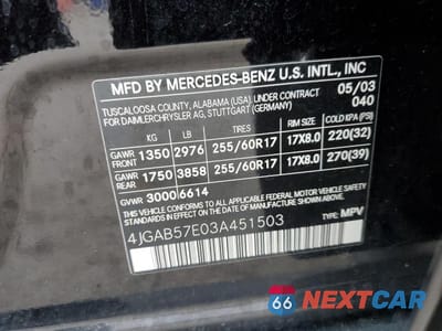 Zdjęcie 14 z 14 samochodu: 2003 MERCEDES-BENZ ML 350 VIN:4JGAB57E03A451503 - miniatura