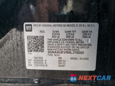 Zdjęcie 12 z 12 samochodu: 2021 CHEVROLET EQUINOX LT VIN:3GNAXUEV9ML376000 - miniatura