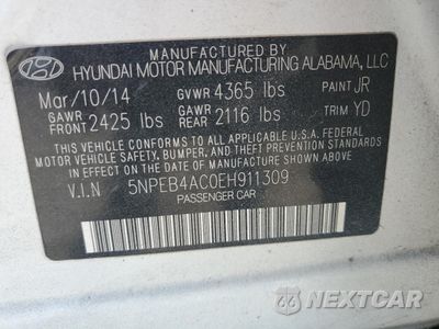 Zdjęcie 13 z 13 samochodu: 2014 HYUNDAI SONATA GLS VIN:5NPEB4AC0EH911309 - miniatura