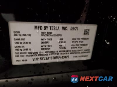 Zdjęcie 12 z 12 samochodu: 2021 TESLA MODEL S VIN:5YJSA1E60MF443426 - miniatura
