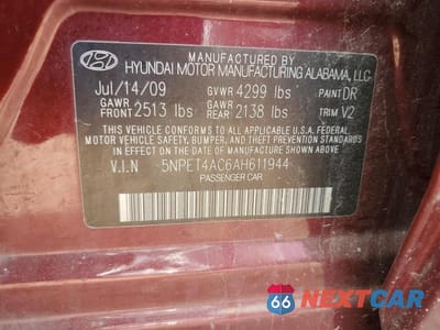Zdjęcie 12 z 12 samochodu: 2010 HYUNDAI SONATA GLS VIN:5NPET4AC6AH611944 - miniatura