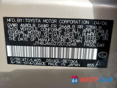 Zdjęcie 13 z 13 samochodu: 2007 LEXUS ES 350 VIN:JTHBJ46G272013248 - miniatura