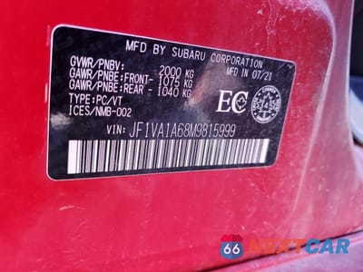Zdjęcie 13 z 13 samochodu: 2021 SUBARU WRX VIN:JF1VA1A68M9815999 - miniatura