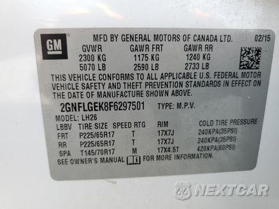 Zdjęcie 13 z 13 samochodu: 2015 CHEVROLET EQUINOX LT VIN:2GNFLGEK8F6297501 - miniatura