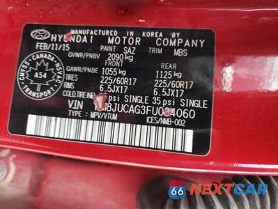 Zdjęcie 14 z 14 samochodu: 2015 HYUNDAI TUCSON LIMITED VIN:KM8JUCAG3FU084060 - miniatura