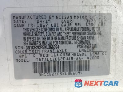 Zdjęcie 13 z 14 samochodu: 2019 NISSAN VERSA NOTE S VIN:3N1CE2CP5KL366094 - miniatura