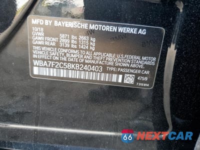 Zdjęcie 12 z 12 samochodu: 2019 BMW 750 XI VIN:WBA7F2C58KB240403 - miniatura