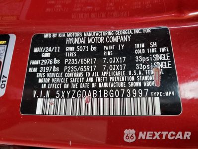 Zdjęcie 13 z 13 samochodu: 2011 HYUNDAI SANTA FE GLS VIN:5XYZGDAB1BG073997 - miniatura