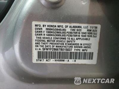 Zdjęcie 13 z 13 samochodu: 2007 HONDA PILOT EXL VIN:5FNYF28667B015037 - miniatura