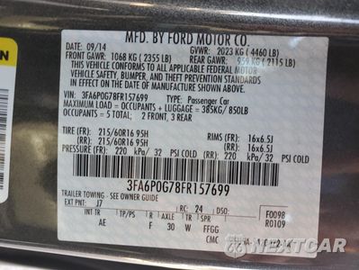 Zdjęcie 12 z 12 samochodu: 2015 FORD FUSION S VIN:3FA6P0G78FR157699 - miniatura
