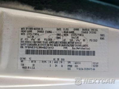 Zdjęcie 13 z 13 samochodu: 2006 FORD ECONOLINE E350 SUPER DUTY WAGON VIN:1FBNE31L96HB31413 - miniatura