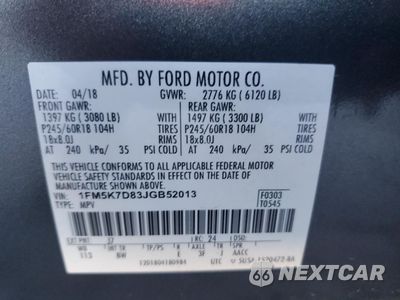 Zdjęcie 13 z 16 samochodu: 2018 FORD EXPLORER XLT VIN:1FM5K7D83JGB52013 - miniatura