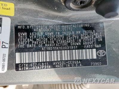 Zdjęcie 12 z 12 samochodu: 2012 TOYOTA CAMRY HYBRID VIN:4T1BD1FK1CU031911 - miniatura