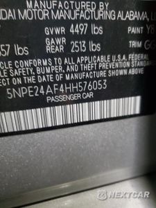 Zdjęcie 12 z 12 samochodu: 2017 HYUNDAI SONATA SE VIN:5NPE24AF4HH576053 - miniatura